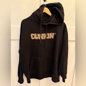 Men’s Oversized Dunkin' Donuts Black Hoodie Pullover Sweatshirt Logo Graphic L